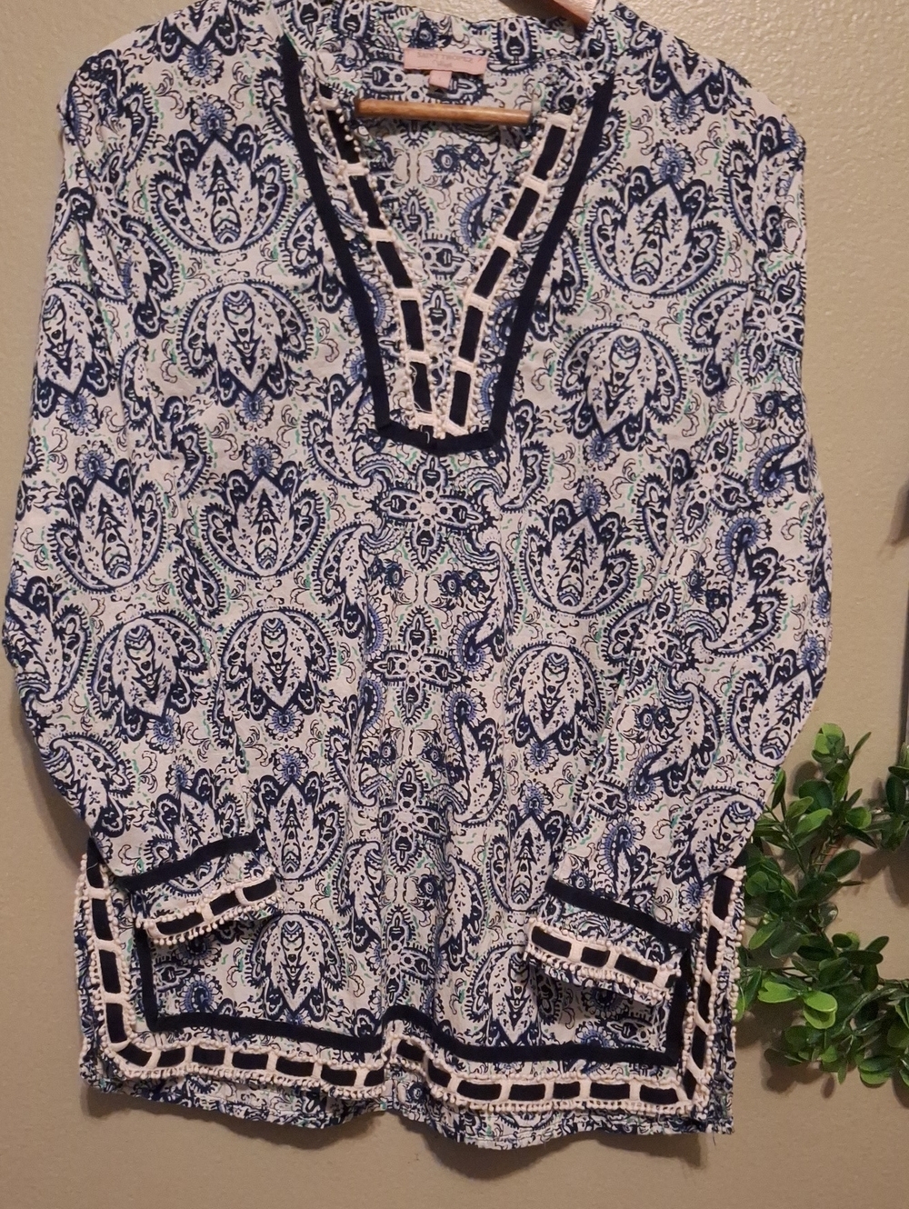 Staint Tropez West Navy & White Paisley Tunic Top